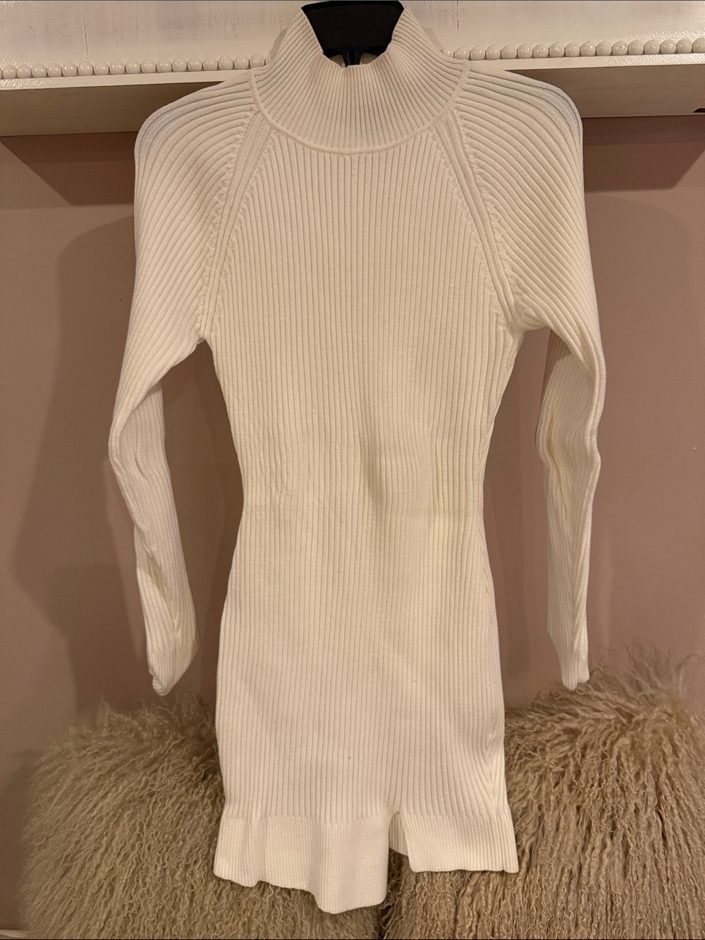 Bardot Cream Ribbed Turtleneck Sweater Dress